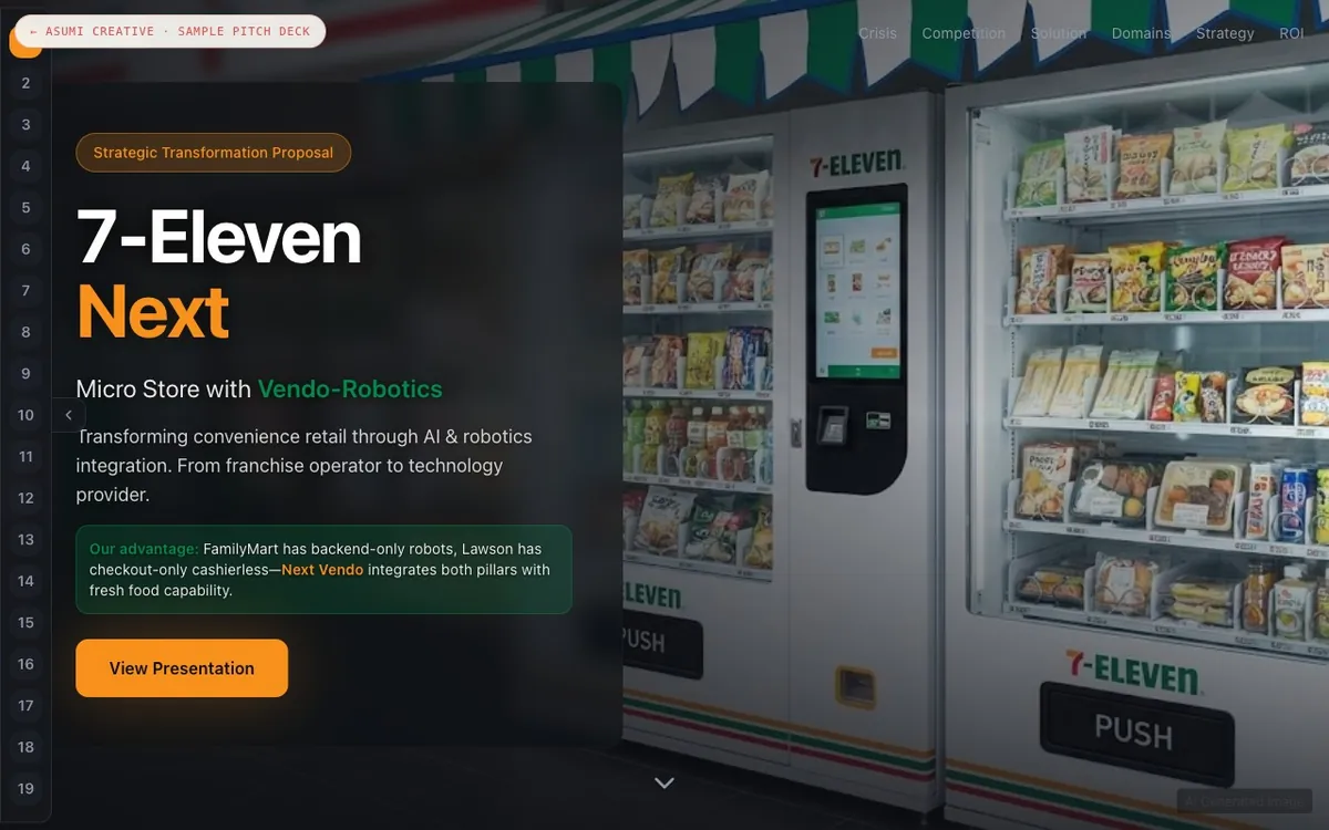 Cover of the 7-Eleven Next sample pitch deck